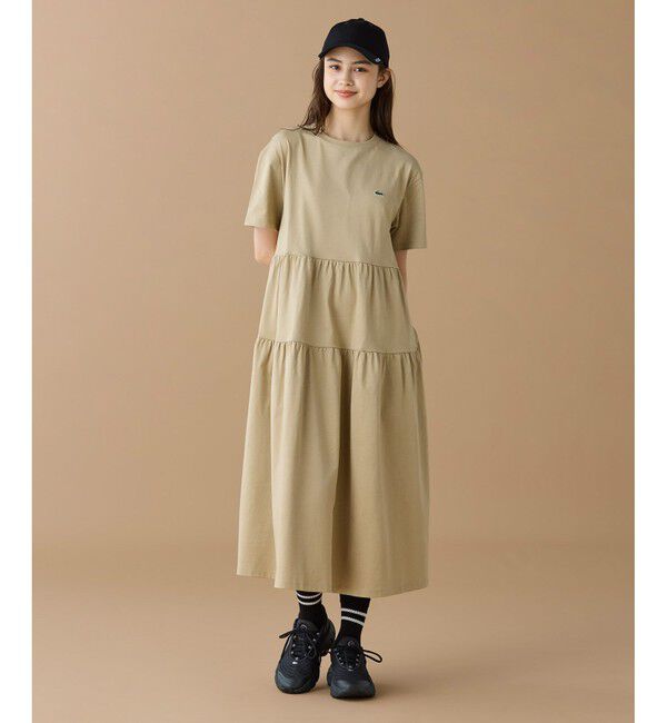 LACOSTE「ティアード切り替え コットンドレス マキシ丈 ワンピース」|ワンピース|