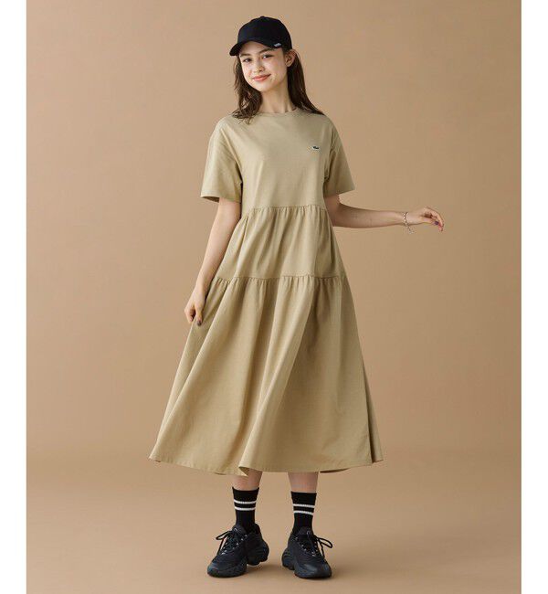 LACOSTE「ティアード切り替え コットンドレス マキシ丈 ワンピース」|ワンピース|