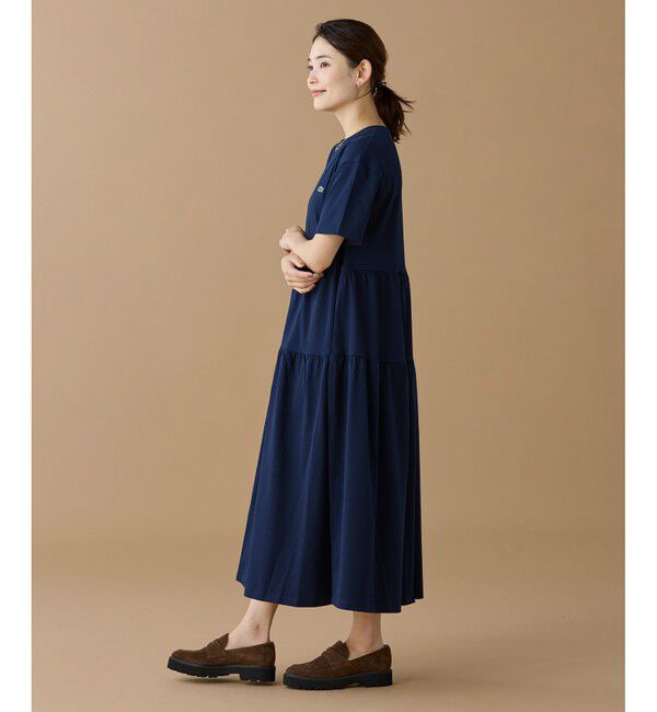 LACOSTE「ティアード切り替え コットンドレス マキシ丈 ワンピース」|ワンピース|