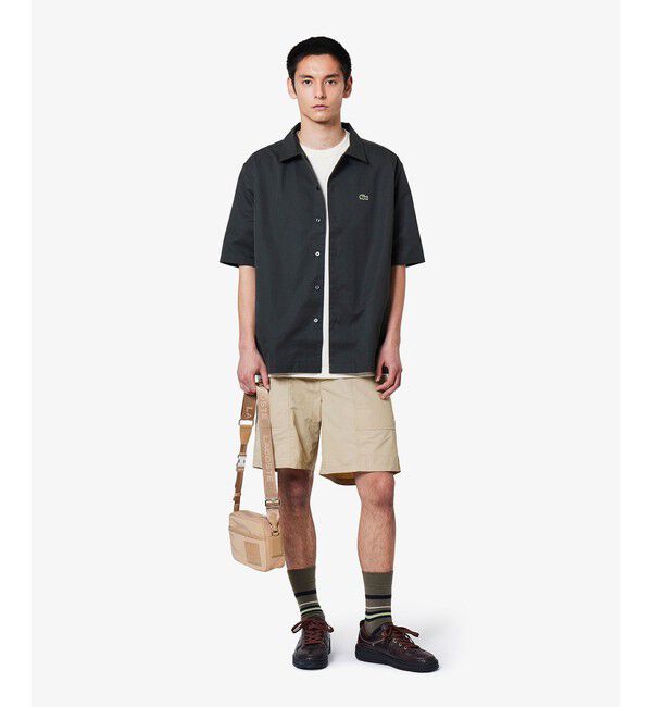 LACOSTE「シルクブレンドオープンカラーシャツ」|シャツ・ブラウス|チャコールグレー