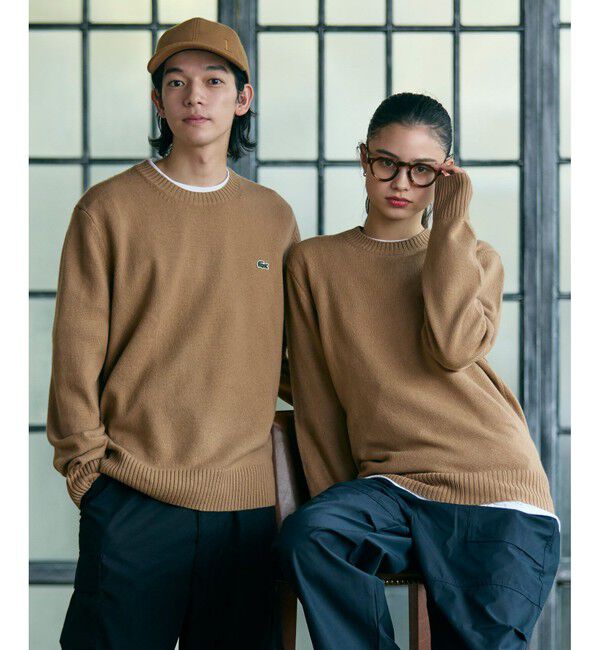 LACOSTE「エッセンシャルウールニットセーター」|ニット・セーター|キャメル