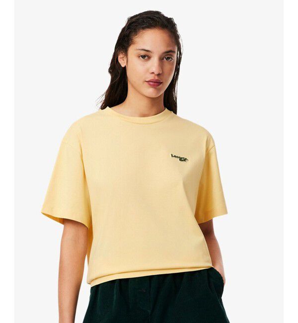 LACOSTE「ネーム＆ワニロゴパッチオーバーサイズ半袖Tシャツ」|Tシャツ・カットソー|イエロー