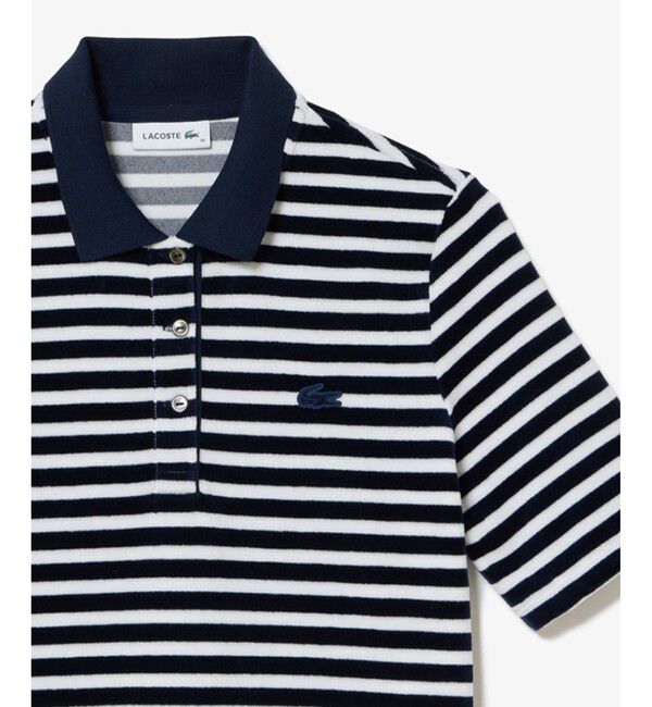 LACOSTE「ベロアボーダー半袖ポロシャツ」|ポロシャツ|ネイビー
