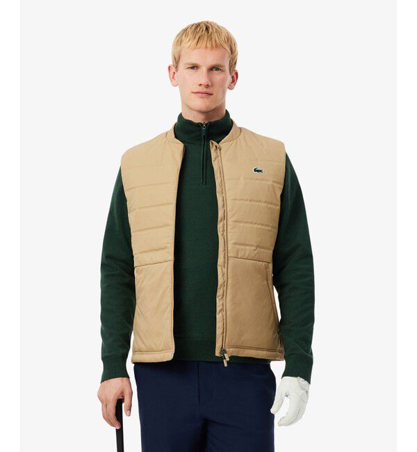 LACOSTE「キルティング切り替え中綿ベスト」|ダウンベスト・ベスト|ベージュ