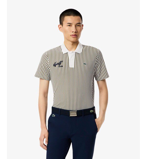 LACOSTE「ヒートコントロールストライプポロシャツ」|ポロシャツ|オリーブ