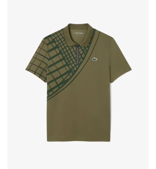 LACOSTE「アシンメトリーラケットグラフィックウルトラドライポロシャツ」|ポロシャツ|オリーブ