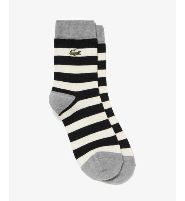 LACOSTE「配色切り替えボーダークルーソックス」|ソックス|ブラック&times;ホワイト