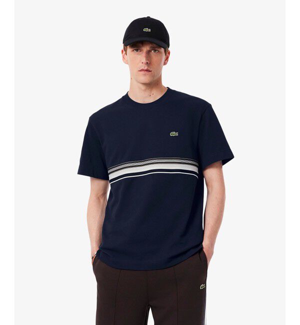 LACOSTE「フロントボーダーフレンチメイド鹿の子Tシャツ」|Tシャツ・カットソー|ネイビー