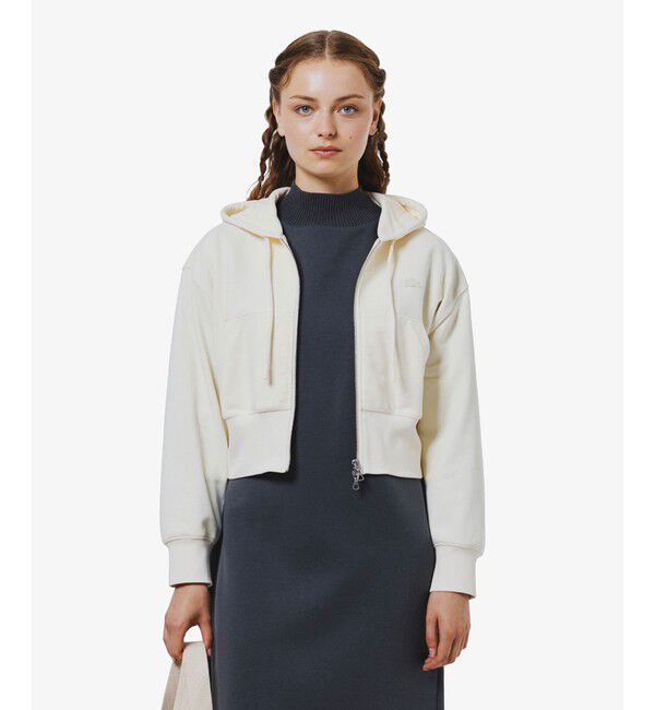 LACOSTE「裏パイルクロップドジップフーディー」|パーカー|オフホワイト