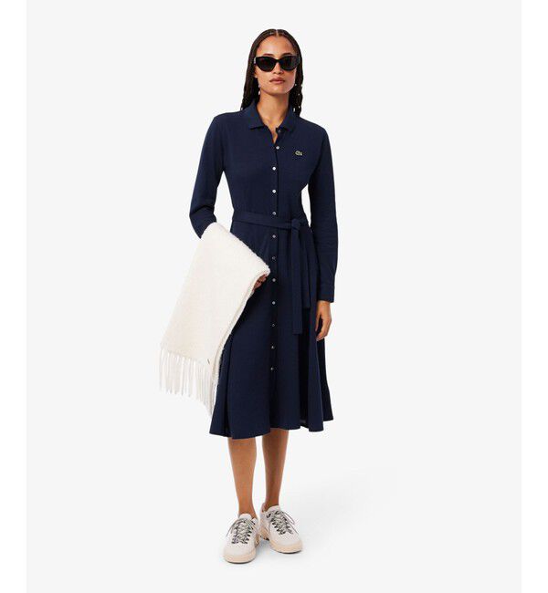 LACOSTE「鹿の子地ポロカラーシャツドレス」|ワンピース|ネイビー