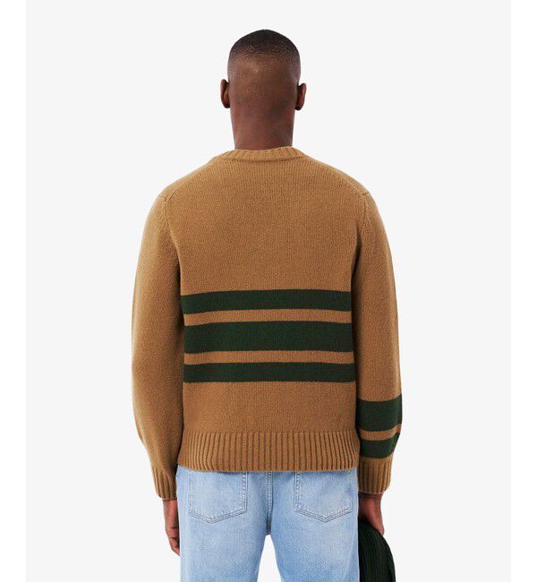 LACOSTE「アシンメトリーボーダーVネック ウールニットセーター」|ニット・セーター|