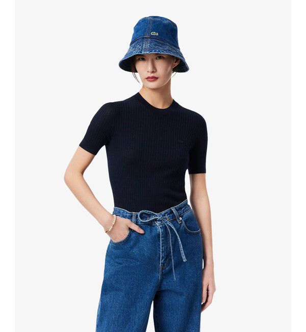 LACOSTE「3Dニッティングショートスリーブメリノウール ハイゲージニットセーター」|ニット・セーター|