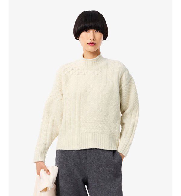 LACOSTE「パッチワークエフェクト ウールニットハイネックセーター」|ニット・セーター|