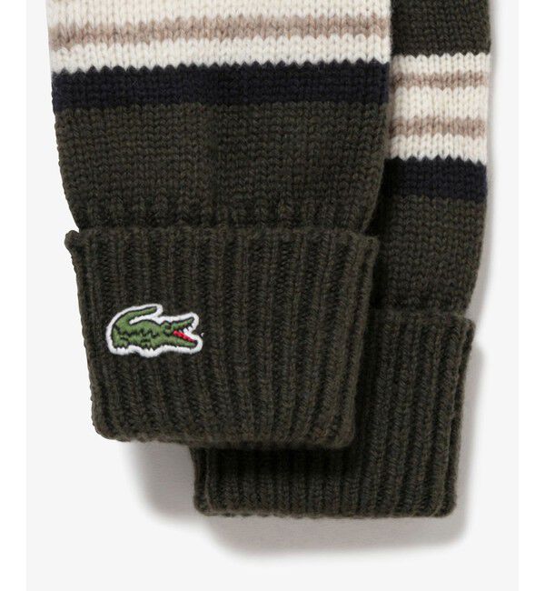 LACOSTE「エクストラファインラムウールボーダーニットグローブ」|手袋|