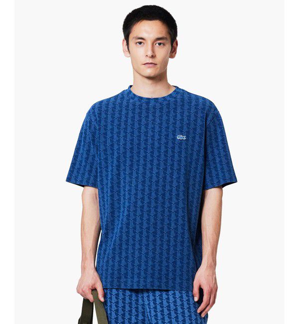 LACOSTE「インディゴ鹿の子地 モノグラム半袖Tシャツ」|Tシャツ・カットソー|ライトインディゴブル