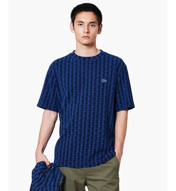 LACOSTE「インディゴ鹿の子地 モノグラム半袖Tシャツ」|Tシャツ・カットソー|インディゴブルー