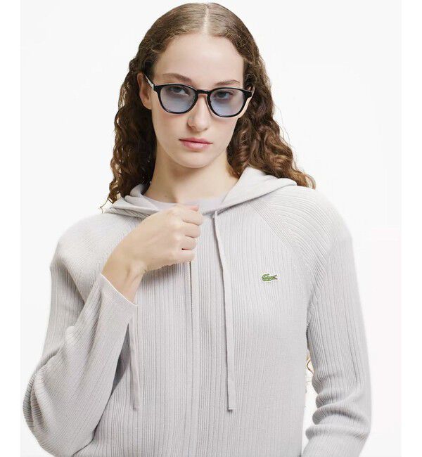LACOSTE「ランダムピッチリブ ニットジップフーディー」|ニット・セーター|ライトグレー