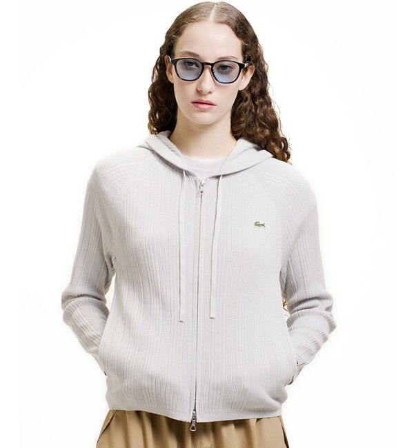 LACOSTE「ランダムピッチリブ ニットジップフーディー」|ニット・セーター|