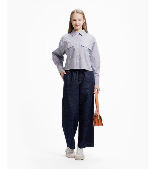 LACOSTE「ダブルポケット クロップド丈 ストライプシャツ」|シャツ・ブラウス|