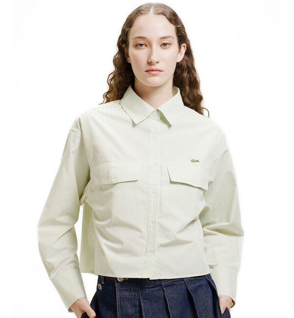 LACOSTE「ダブルポケット クロップド丈 ストライプシャツ」|シャツ・ブラウス|