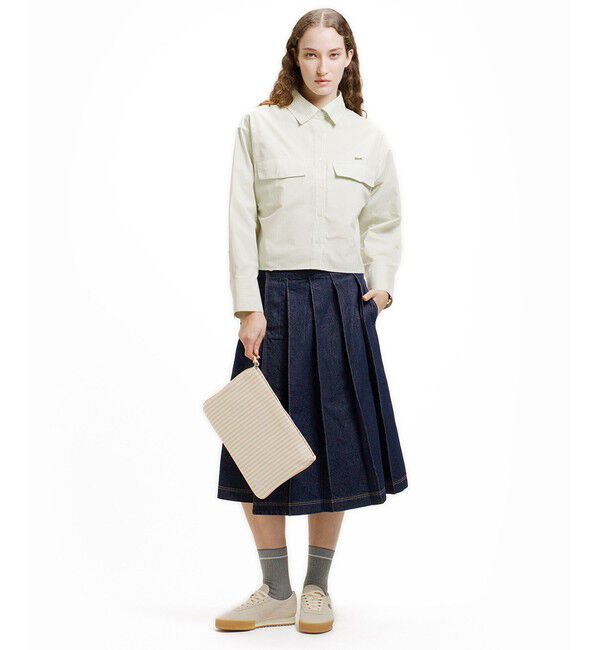 LACOSTE「ダブルポケット クロップド丈 ストライプシャツ」|シャツ・ブラウス|