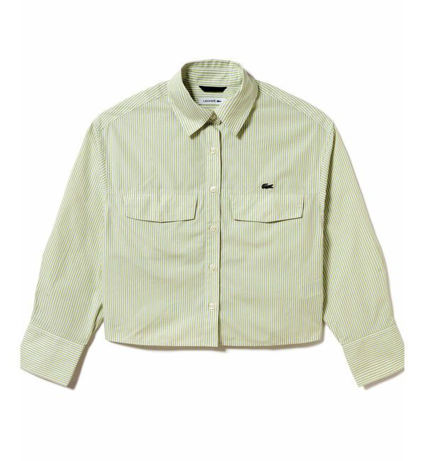 LACOSTE「ダブルポケット クロップド丈 ストライプシャツ」|シャツ・ブラウス|