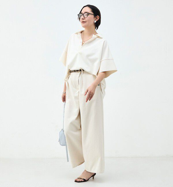 Rie Miller「ウォッシャブルョーポロ襟ハーフスリーブジゼットダンボール」|ポロシャツ|