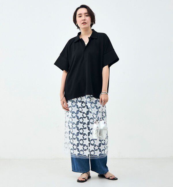 Rie Miller「ウォッシャブルョーポロ襟ハーフスリーブジゼットダンボール」|ポロシャツ|