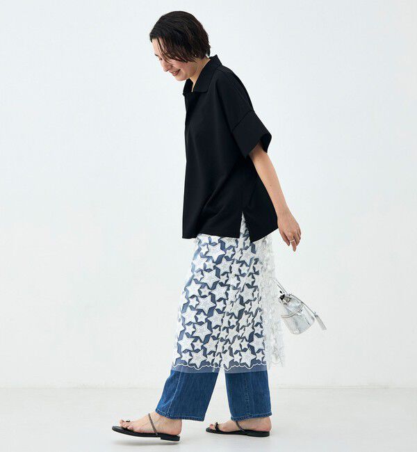 Rie Miller「ウォッシャブルョーポロ襟ハーフスリーブジゼットダンボール」|ポロシャツ|