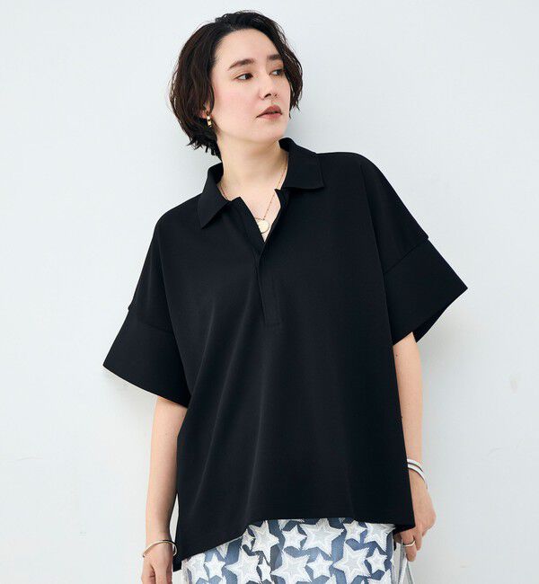 Rie Miller「ウォッシャブルョーポロ襟ハーフスリーブジゼットダンボール」|ポロシャツ|