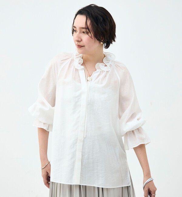 NOLLEY'S sophi「ウォッシャブルシアーオーガンジーフリルネックブラウス」|シャツ・ブラウス|