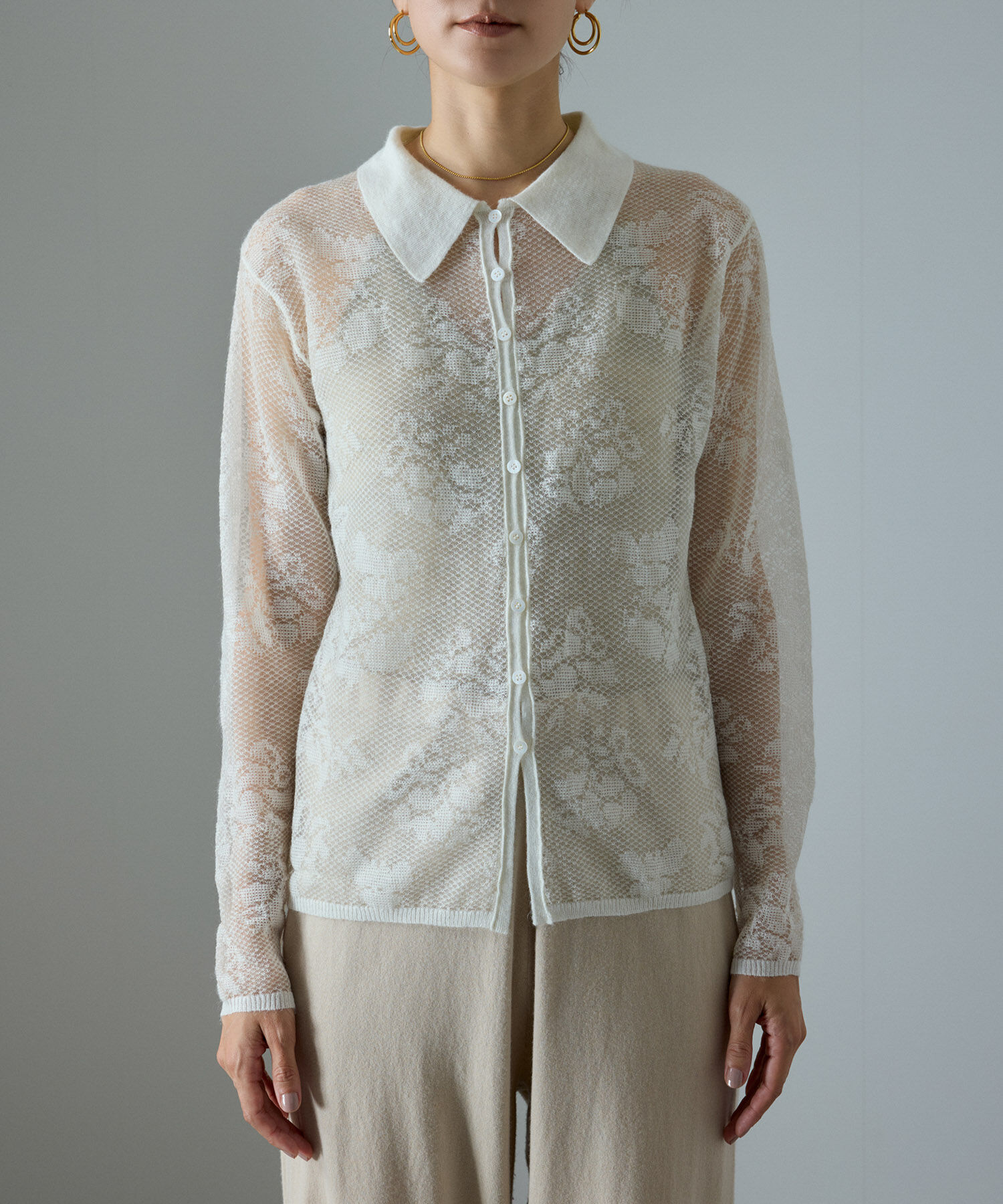 SALON adam et rope'「モヘヤレース衿付きカーディガン」|カーディガン|