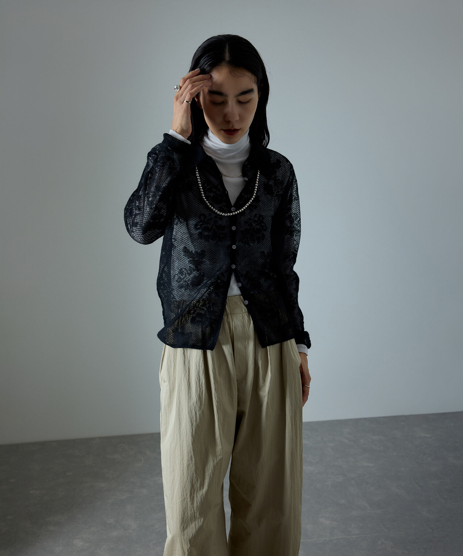 SALON adam et rope'「モヘヤレース衿付きカーディガン」|カーディガン|