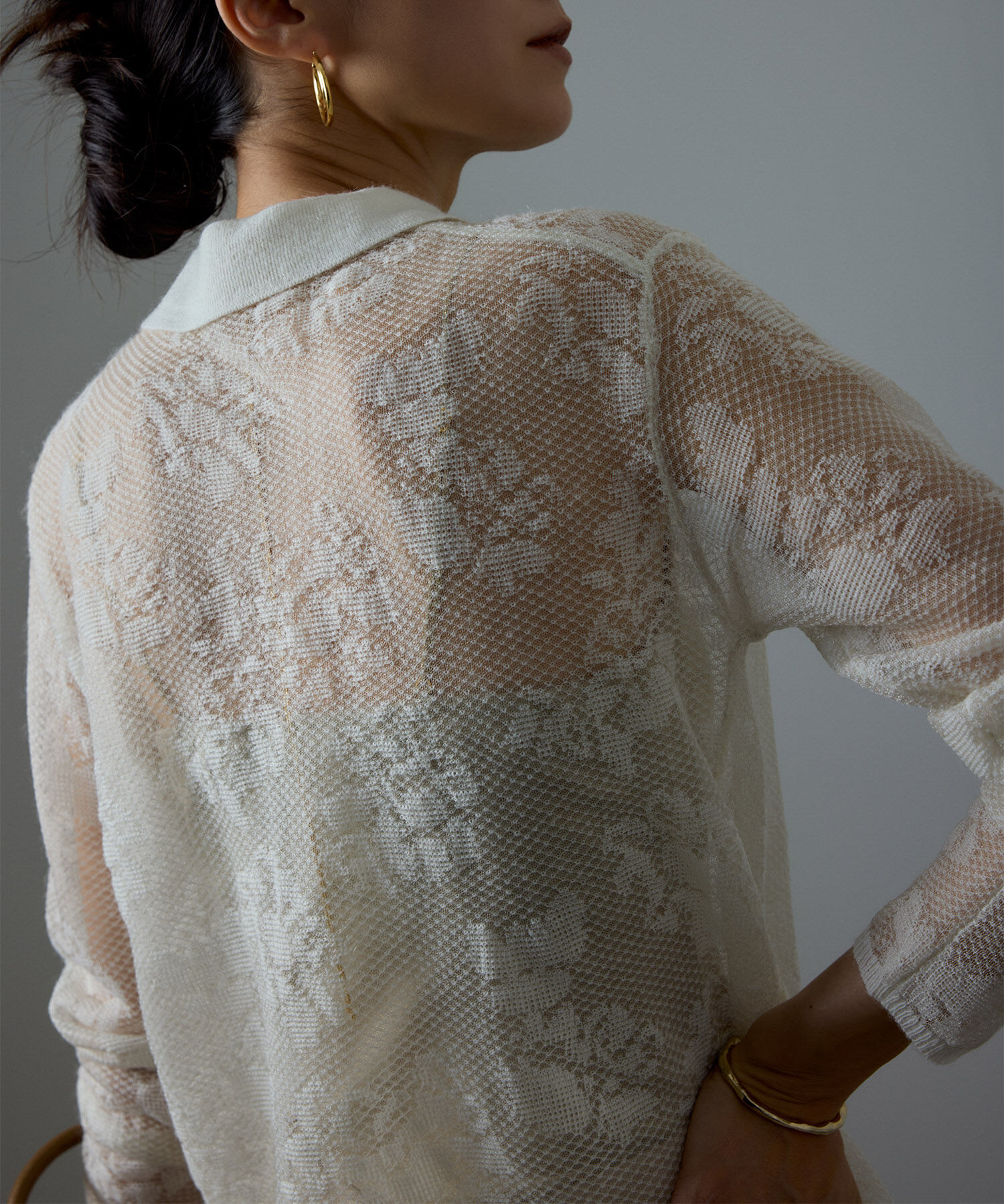 SALON adam et rope'「モヘヤレース衿付きカーディガン」|カーディガン|