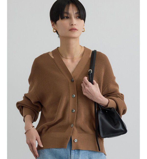 SALON adam et rope'「【WEB限定】コットンシルクネックスリットVネックカーディガン」|カーディガン|