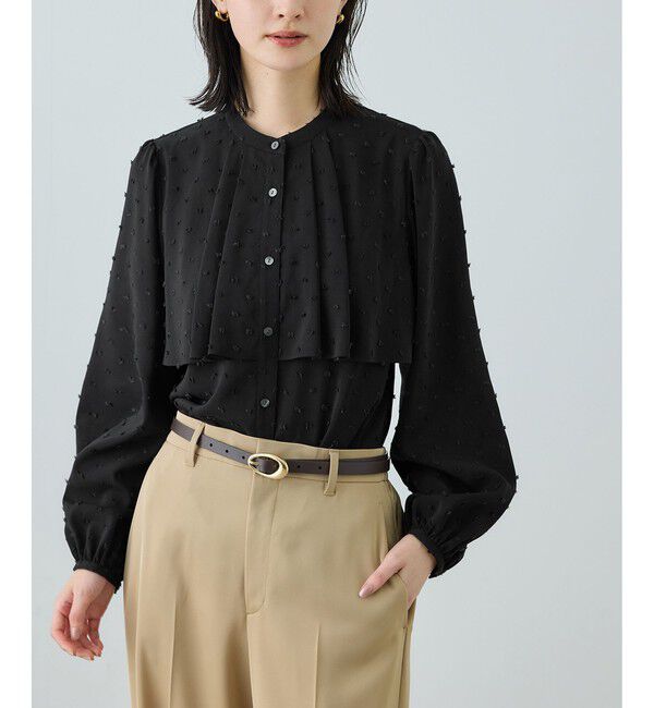 ROPE「カットジャガードフリルブラウス/イージーケア」|シャツ・ブラウス|ブラック(01)