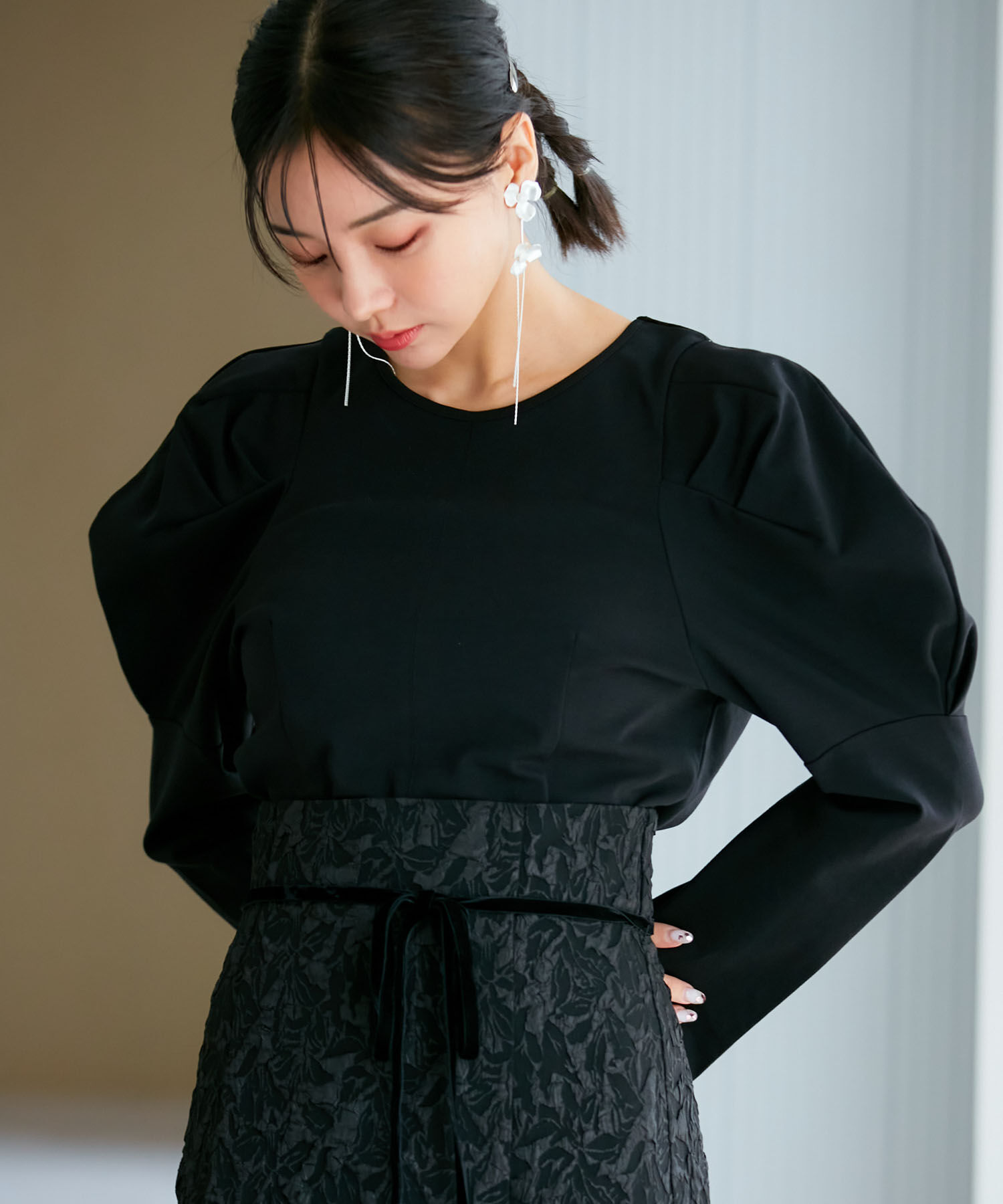 VIS「【洗える】タックボリュームスリーブカットソー」|Tシャツ・カットソー|