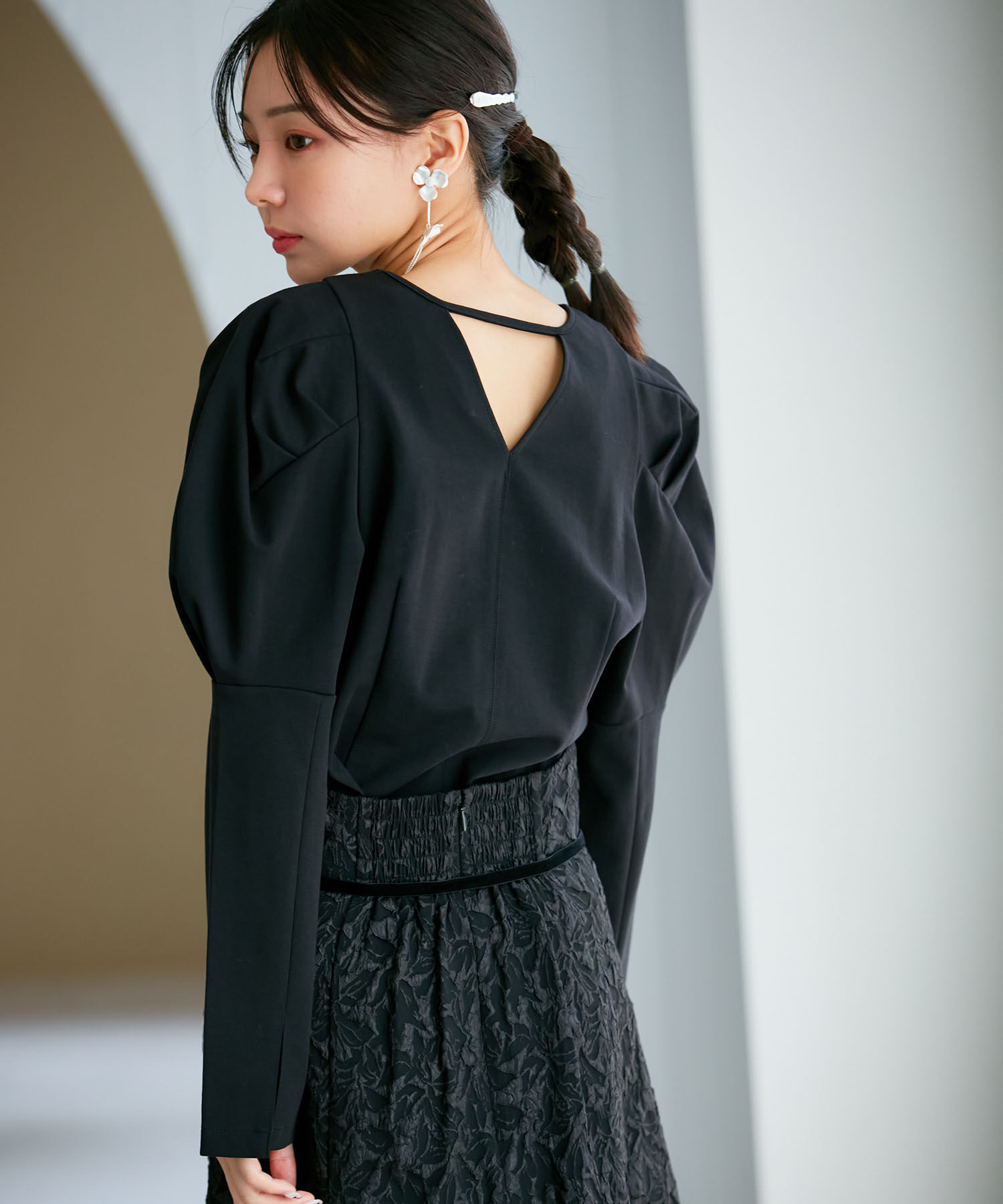 VIS「【洗える】タックボリュームスリーブカットソー」|Tシャツ・カットソー|