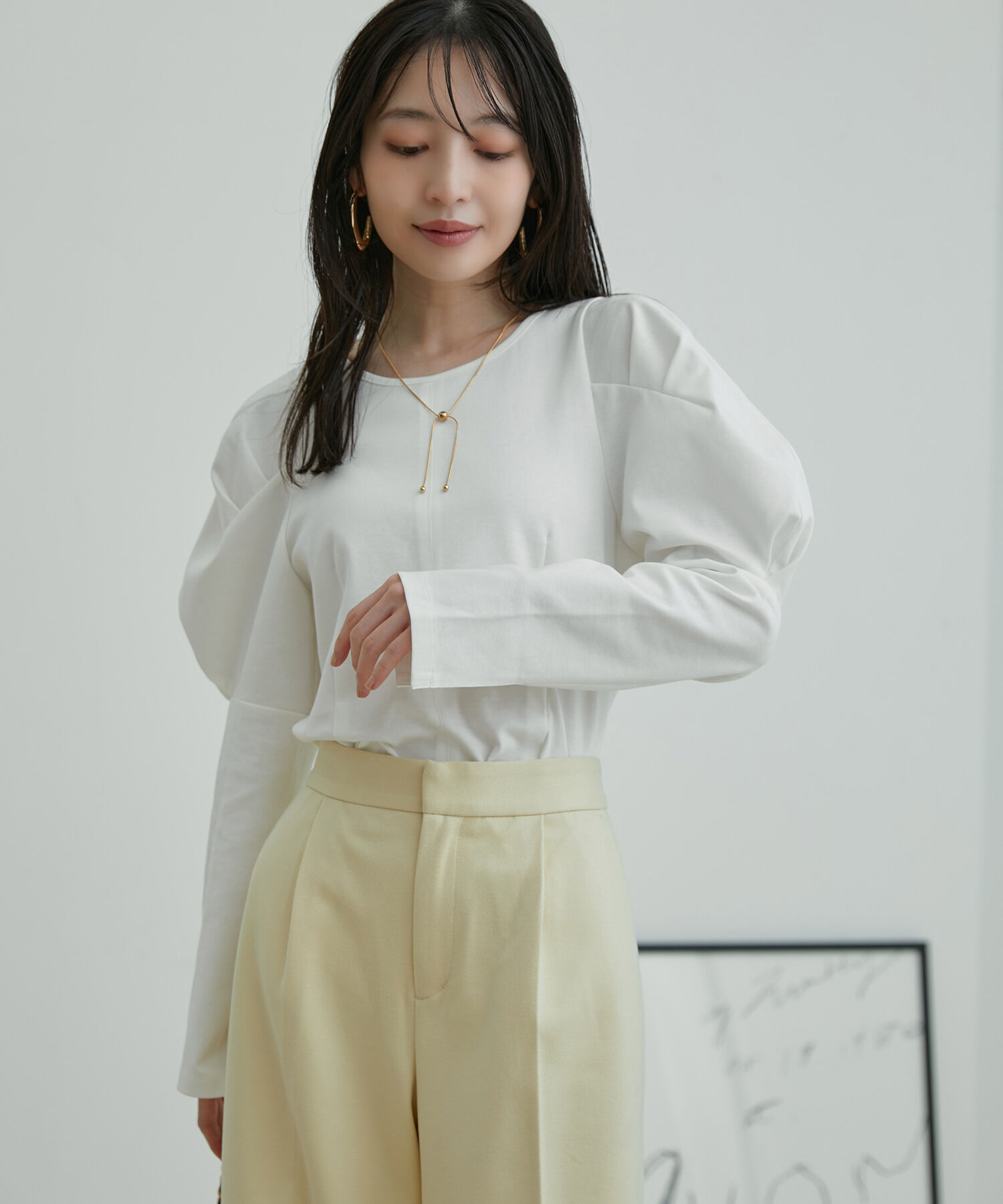 VIS「【洗える】タックボリュームスリーブカットソー」|Tシャツ・カットソー|