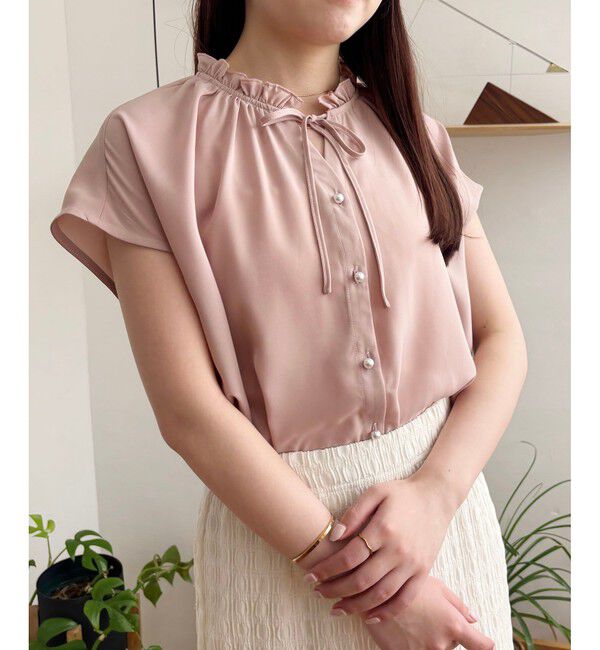 VIS「【WEB限定】ドットフリルネックブラウス/通勤対応」|シャツ・ブラウス|