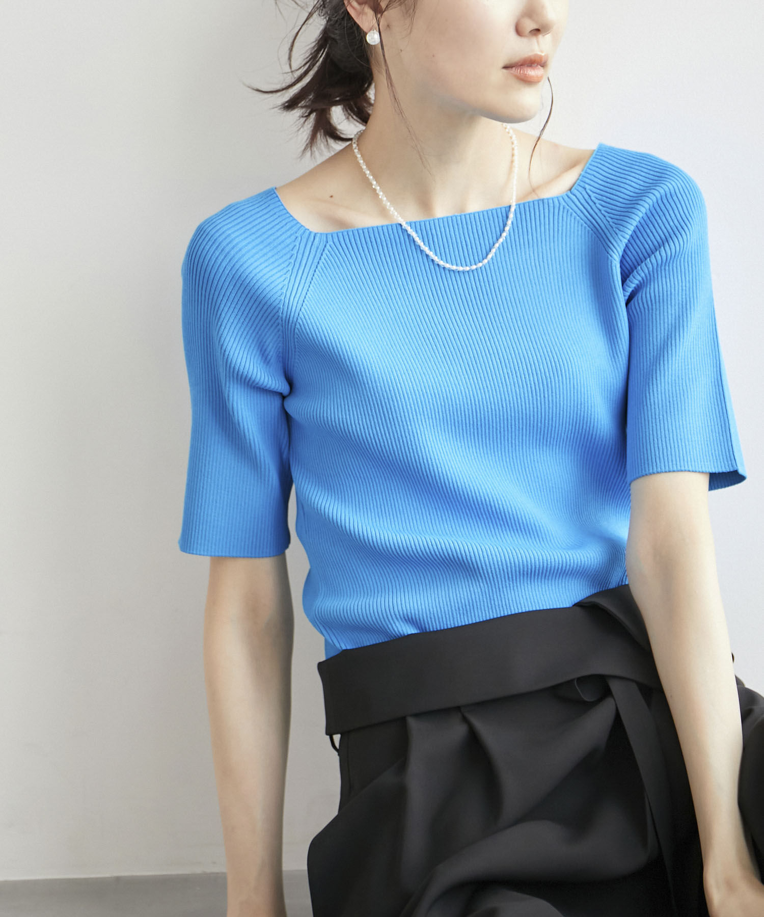 Rope&rsquo;Picnic「Beauty knit/UVカット・洗濯機OK/スクエアネックリブニットプルオーバー」|ニット・セーター|