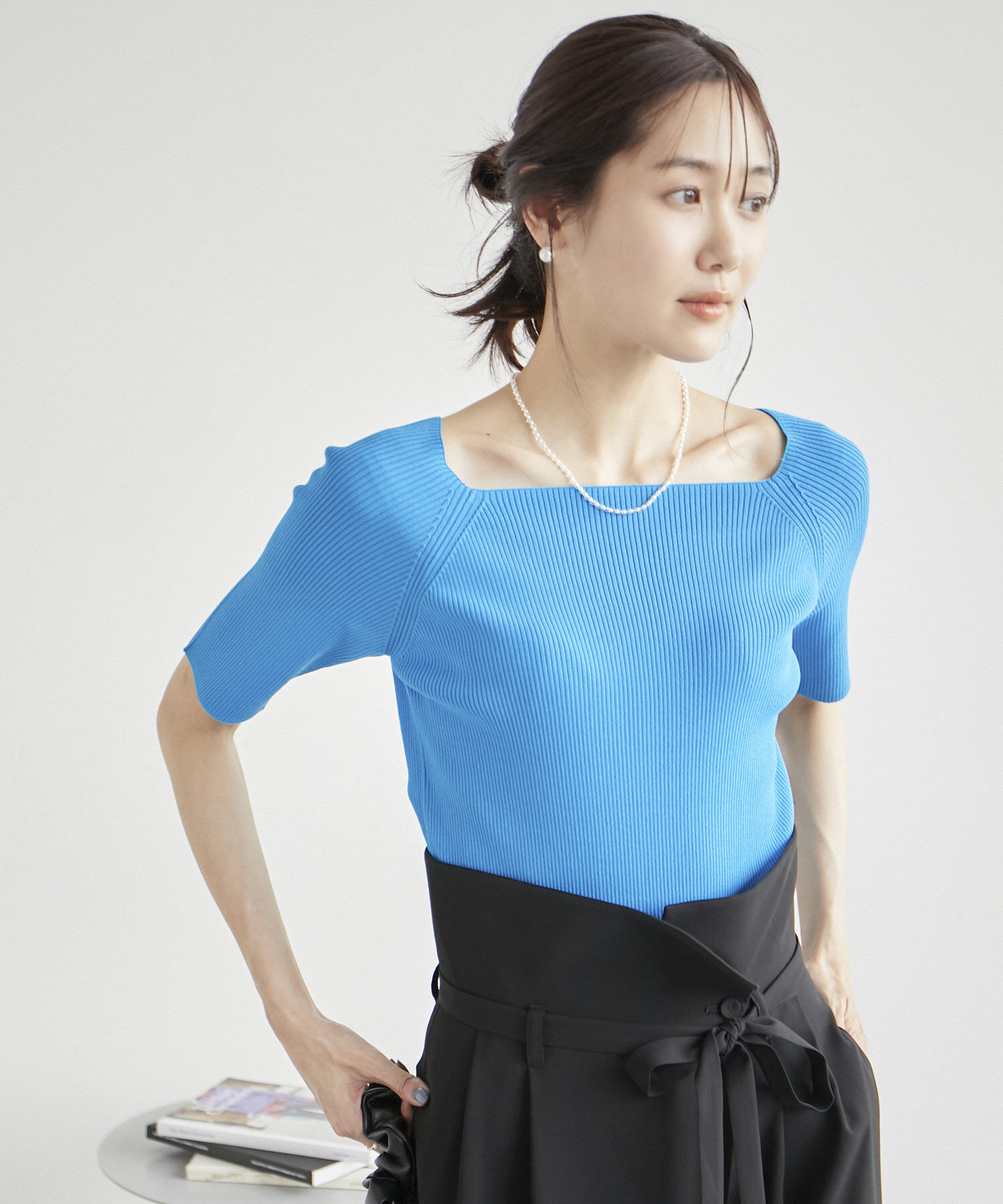 Rope&rsquo;Picnic「Beauty knit/UVカット・洗濯機OK/スクエアネックリブニットプルオーバー」|ニット・セーター|