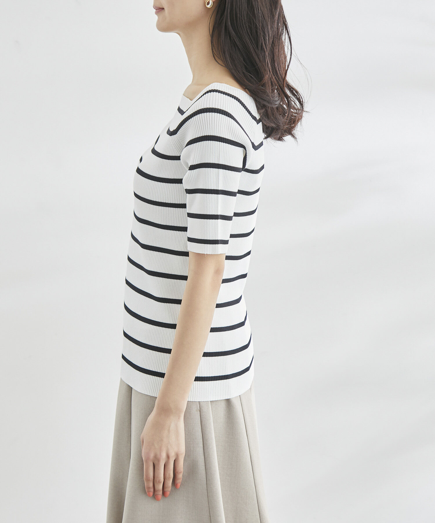 Rope&rsquo;Picnic「Beauty knit/UVカット・洗濯機OK/スクエアネックリブニットプルオーバー」|ニット・セーター|