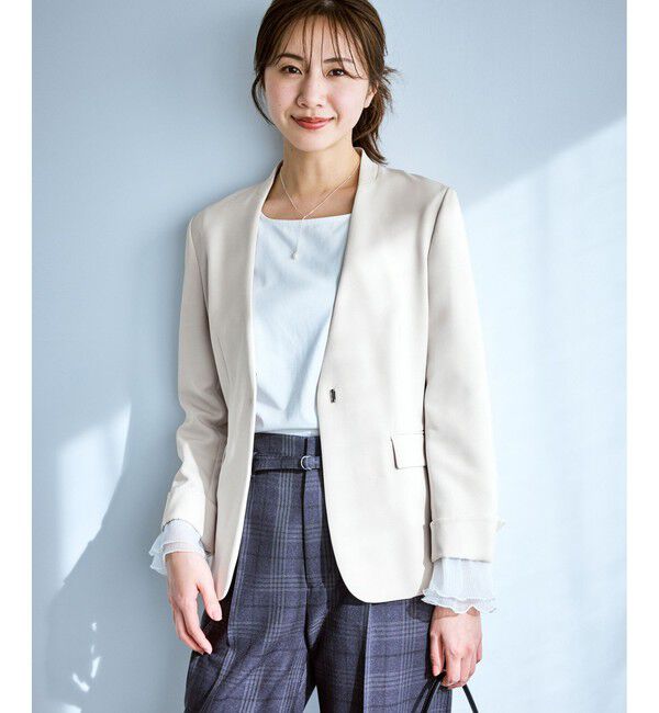 Rope&rsquo;Picnic「360&deg;ウルトラストレッチ ノーカラージャケット/UVカット・花粉ガード・セットアップ対応」|ノーカラージャケット|