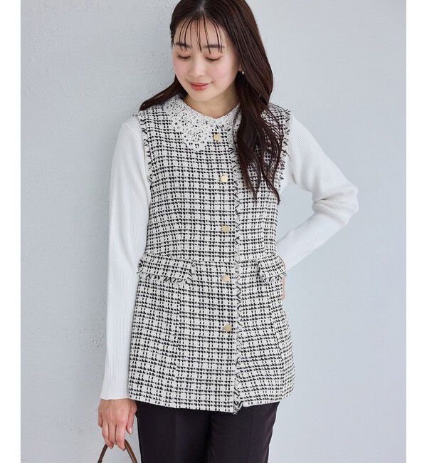 Rope&rsquo;Picnic「【WEB限定カラー】ツイード金ボタンジレベスト/セレモニー対応・リンクコーデ」|ベスト・ジレ|ブラック系(02)