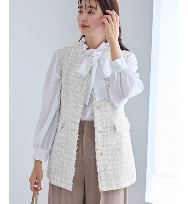 Rope&rsquo;Picnic「【WEB限定カラー】ツイード金ボタンジレベスト/セレモニー対応・リンクコーデ」|ベスト・ジレ|ライトグレー(08)