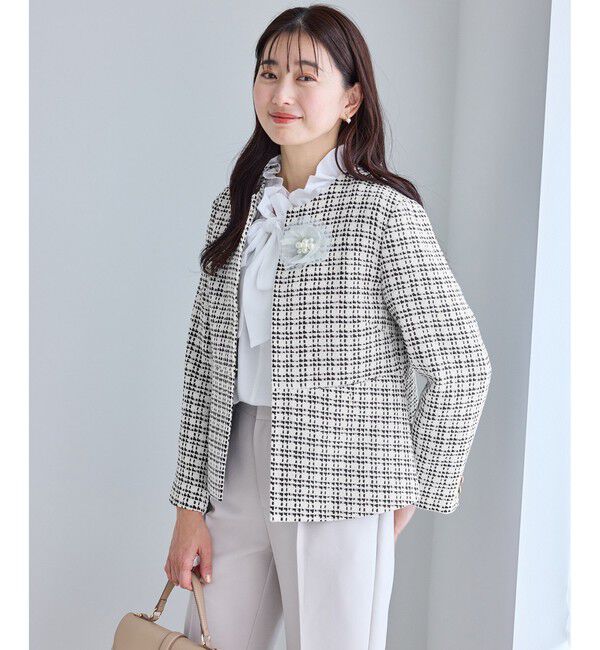 Rope&rsquo;Picnic「【WEB限定カラー】ツイードフレアジャケット/セレモニー対応・リンクコーデ」|ノーカラージャケット|