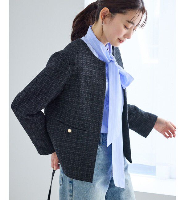 Rope&rsquo;Picnic「【WEB限定カラー】ツイードフレアジャケット/セレモニー対応・リンクコーデ」|ノーカラージャケット|ネイビー(40)