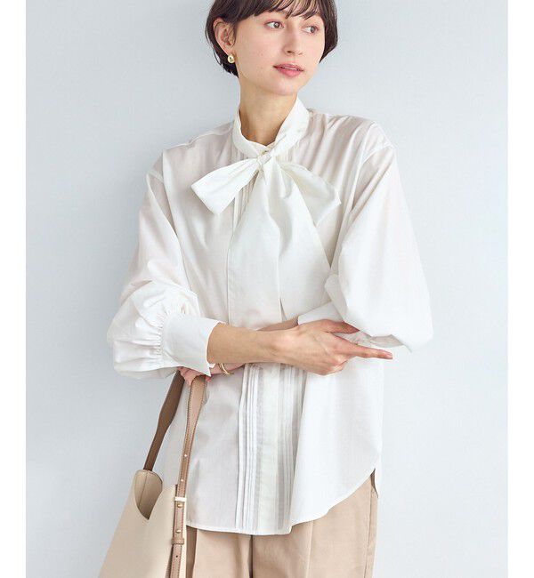 Rope&rsquo;Picnic「ボウタイリボンシャツ/花粉ガード・防シワ」|シャツ・ブラウス|オフホワイト(15)