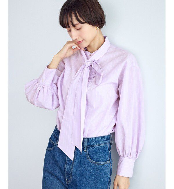 Rope&rsquo;Picnic「ボウタイリボンシャツ/花粉ガード・防シワ」|シャツ・ブラウス|ラベンダー(52)